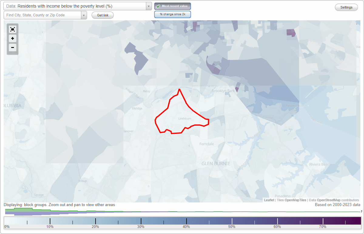 Linthicum, Maryland (MD) poverty rate data information about poor and