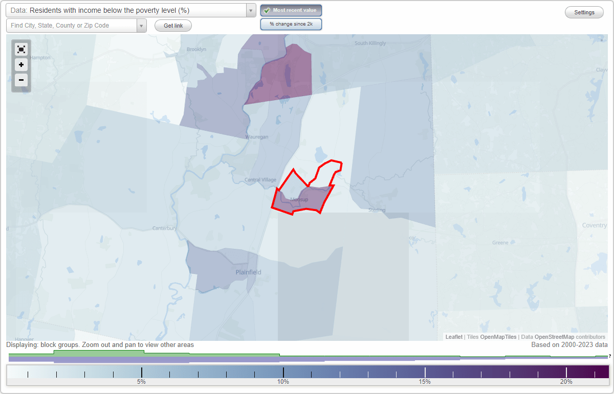 Moosup, Connecticut (CT) poverty rate data information about poor and