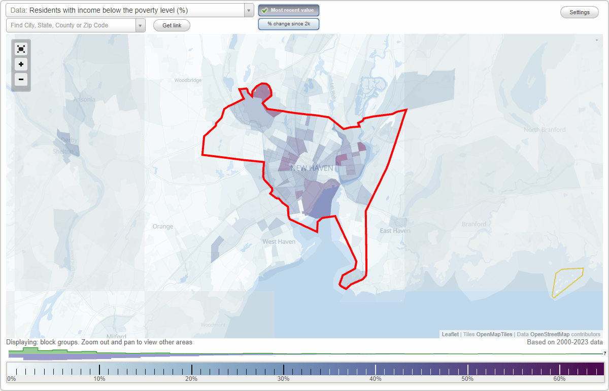 New Haven, Connecticut (CT) poverty rate data information about poor