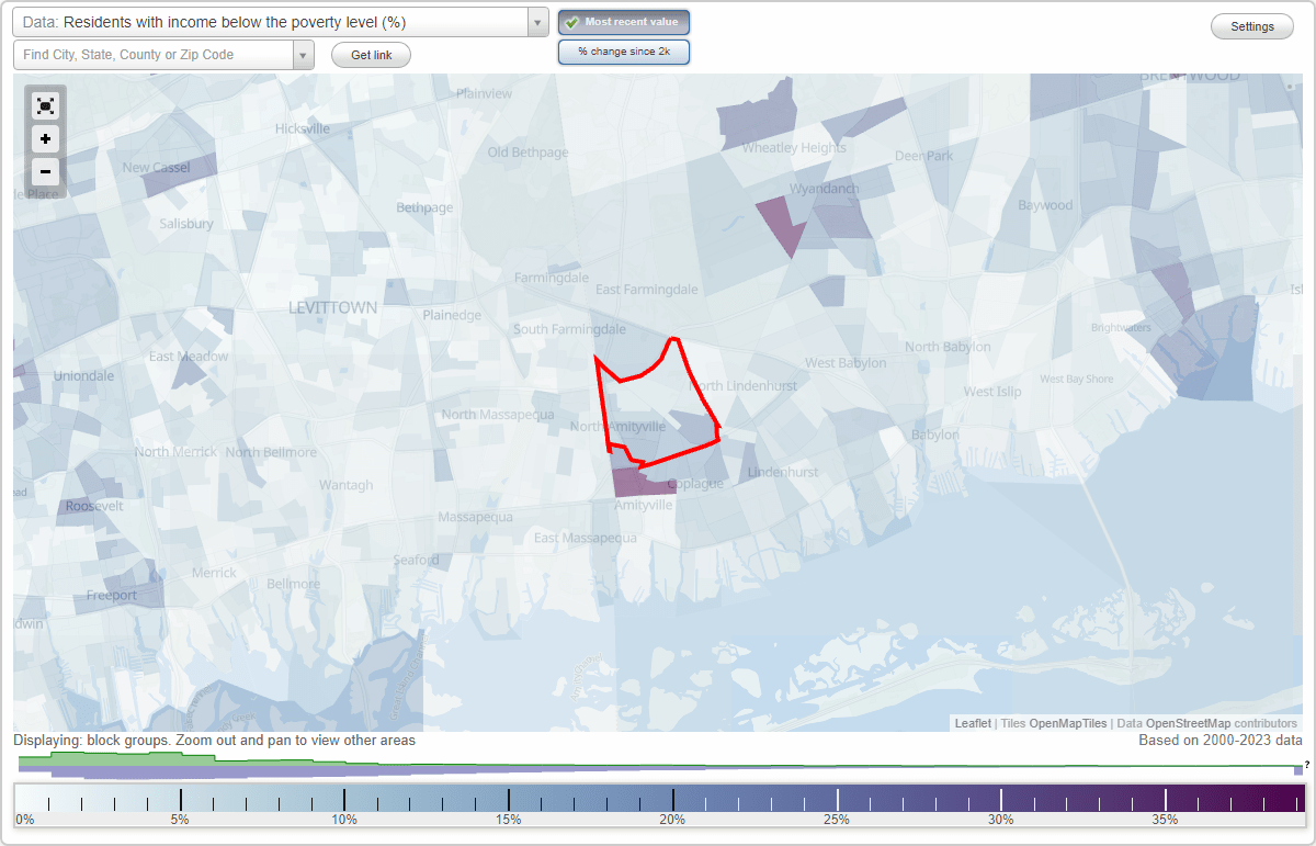North Amityville, New York (NY) poverty rate data information about