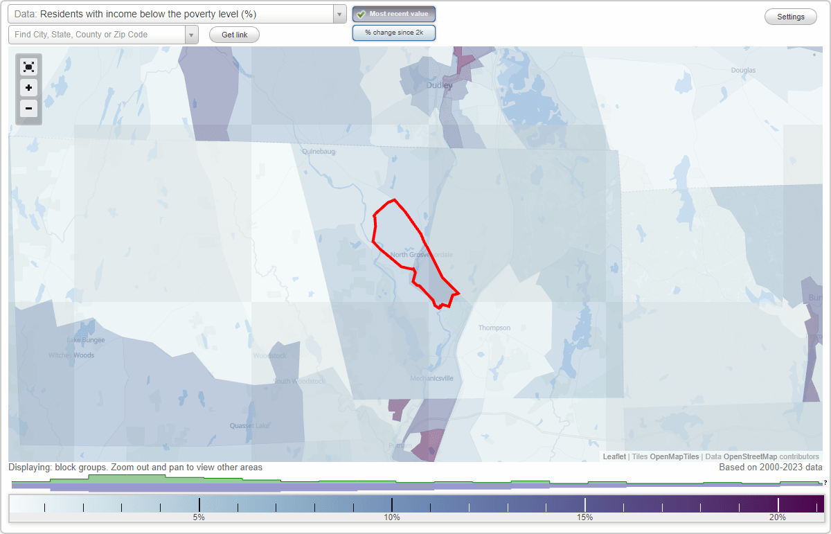 North Grosvenor Dale, Connecticut (CT) poverty rate data information about poor and