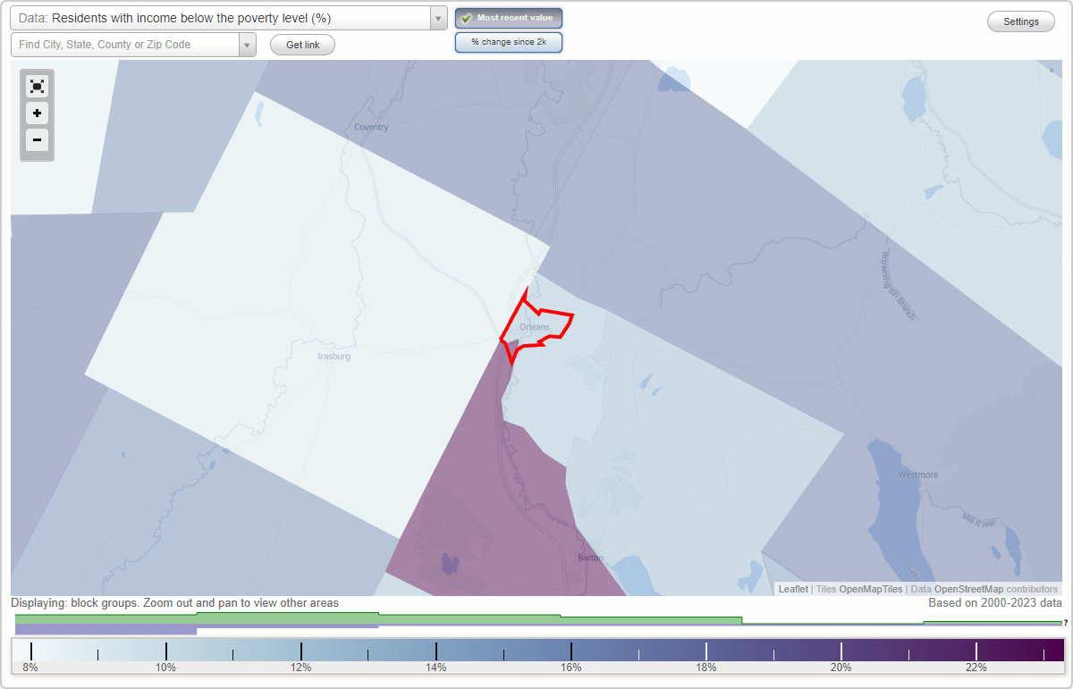Orleans, Vermont (VT) poverty rate data information about poor and