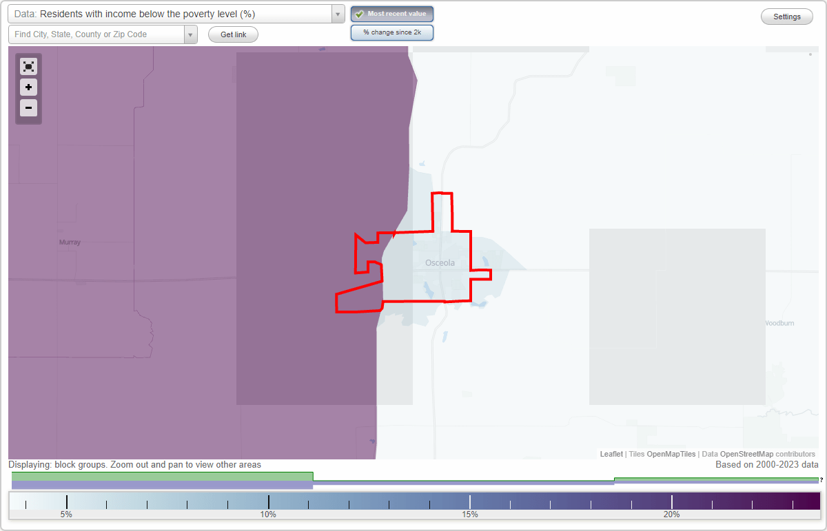 Osceola, Iowa (IA) poverty rate data information about poor and low