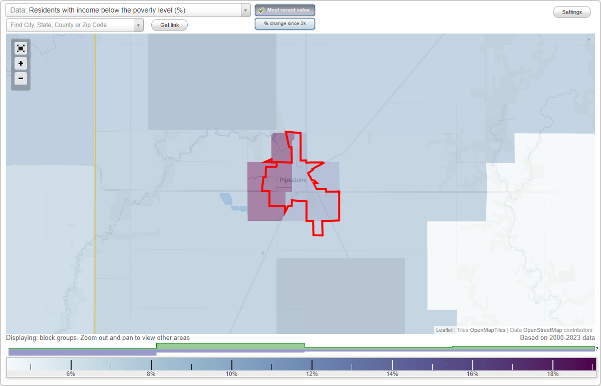Pipestone, Minnesota (MN) poverty rate data information about poor