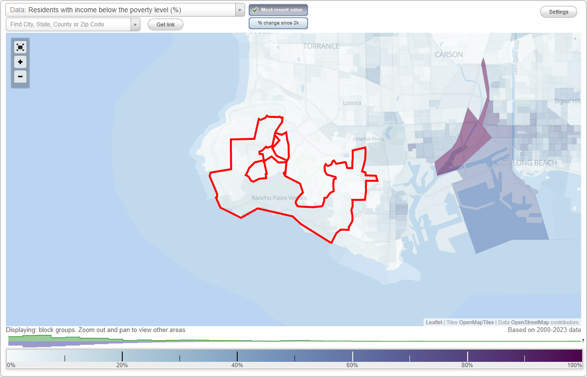 Rancho Palos Verdes, California (CA) poverty rate data information about poor and