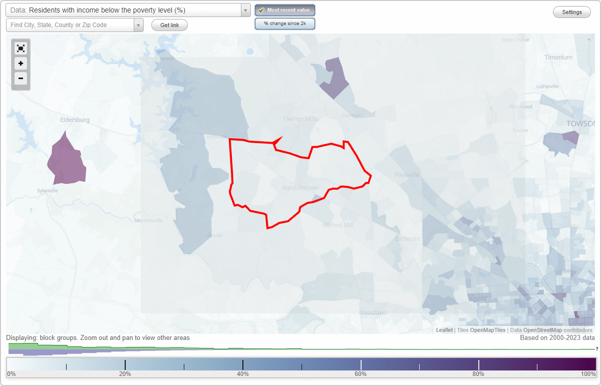 Randallstown, Maryland (MD) poverty rate data information about poor