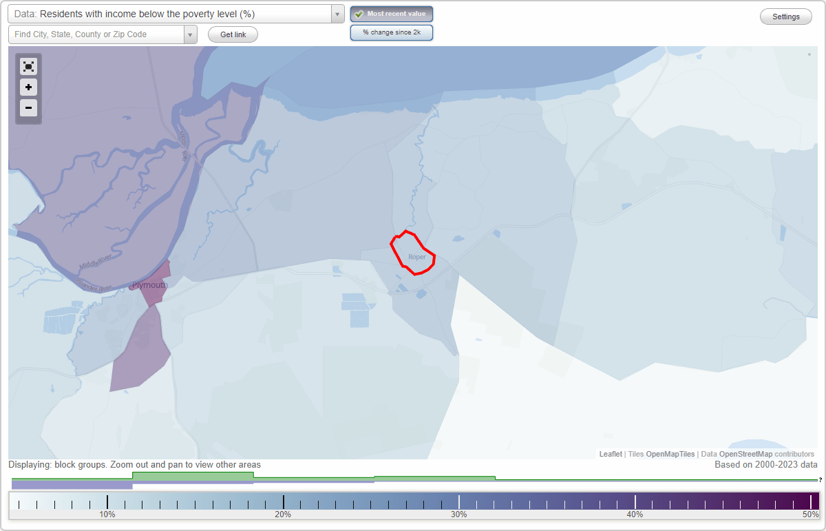 Roper, North Carolina (NC) poverty rate data information about poor