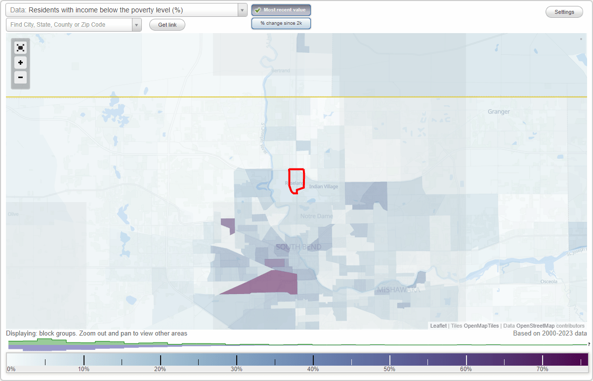 Roseland, Indiana (IN) poverty rate data information about poor and residents