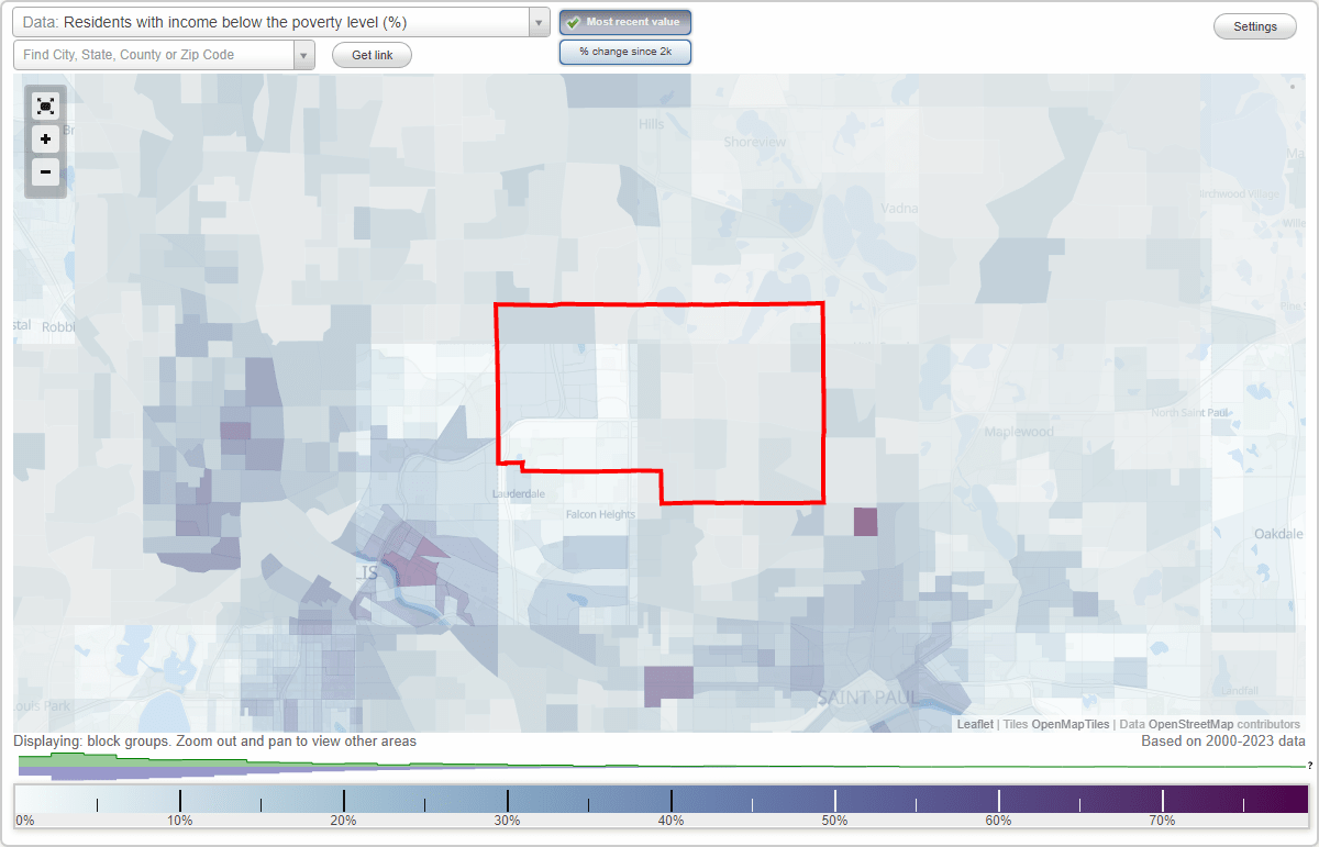 Roseville, Minnesota (MN) poverty rate data information about poor