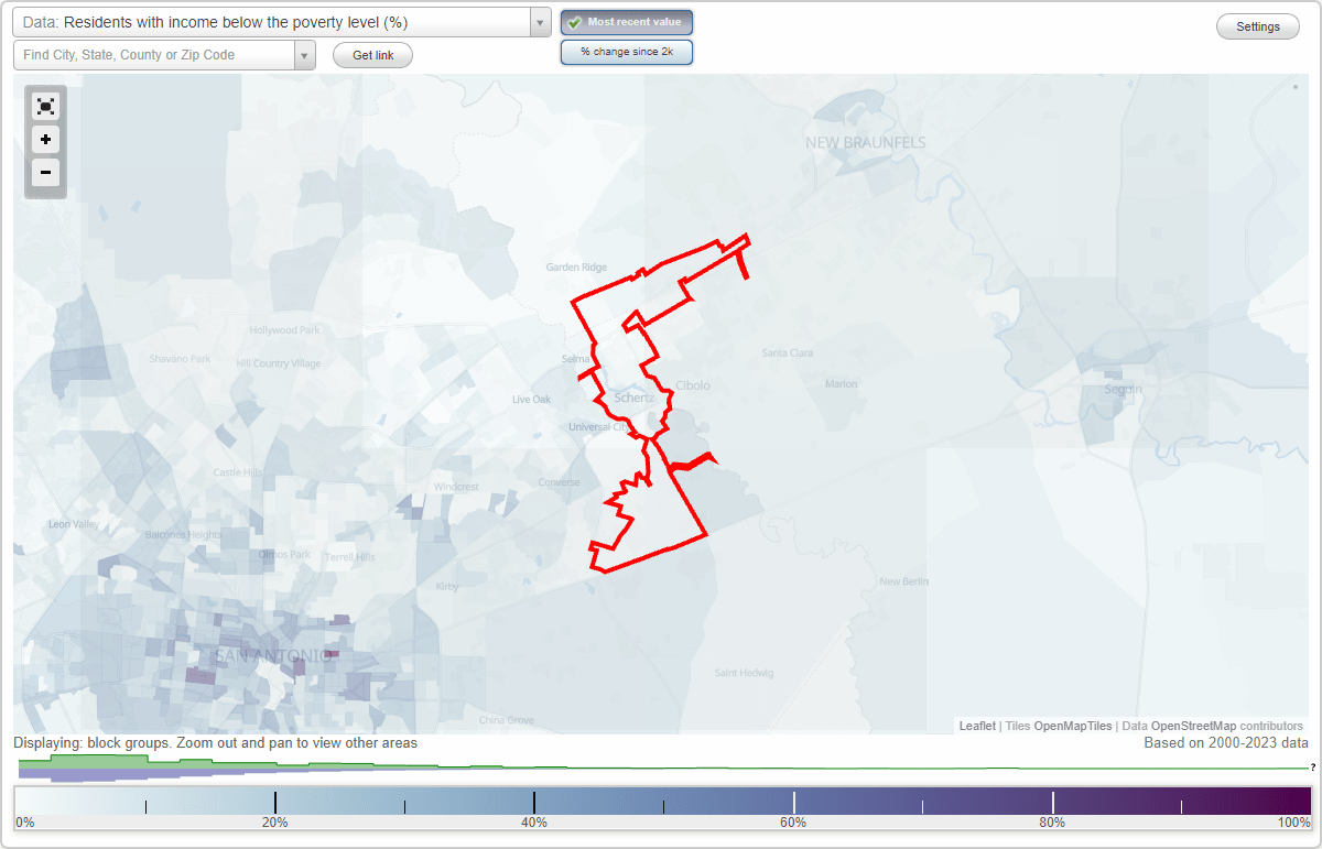 Schertz, Texas (TX) poverty rate data information about poor and low