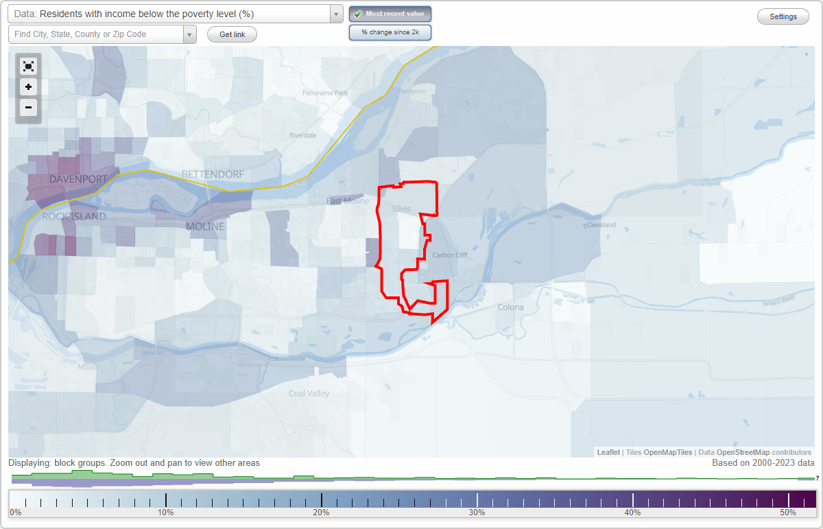 Silvis, Illinois (IL) poverty rate data information about poor and residents living