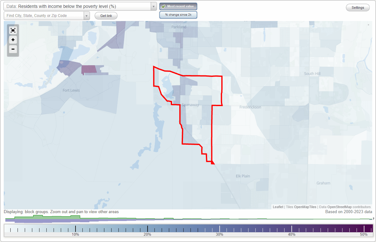 Spanaway, Washington (WA) poverty rate data information about poor