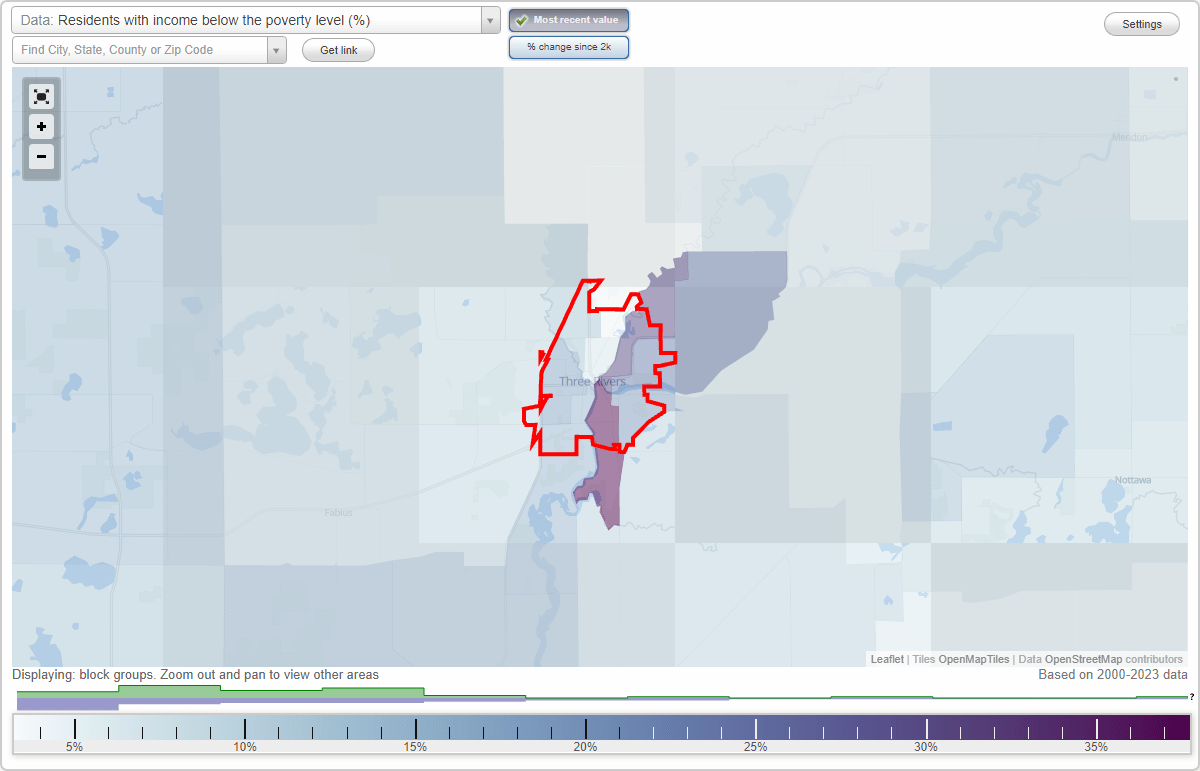 Three Rivers, Michigan (MI) poverty rate data information about poor