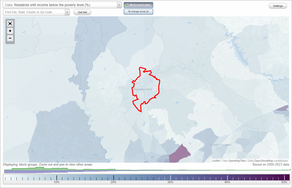 Travelers Rest, South Carolina (SC) poverty rate data information
