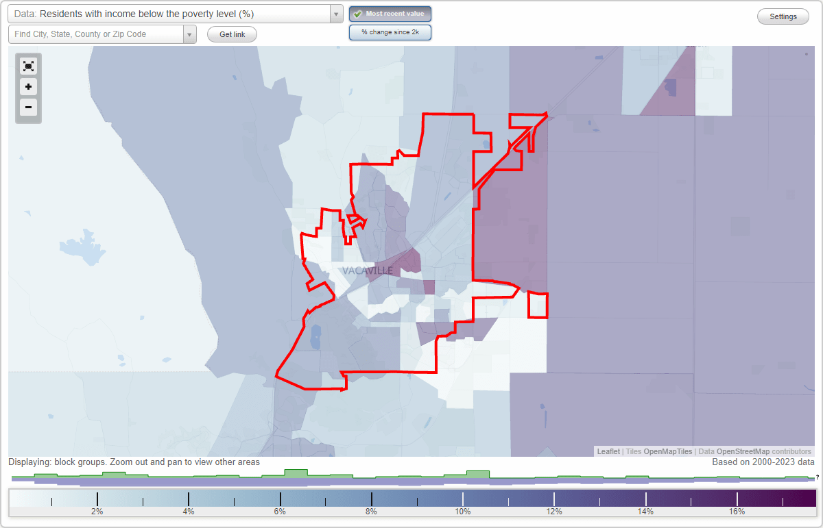 Vacaville, California (CA) poverty rate data information about poor