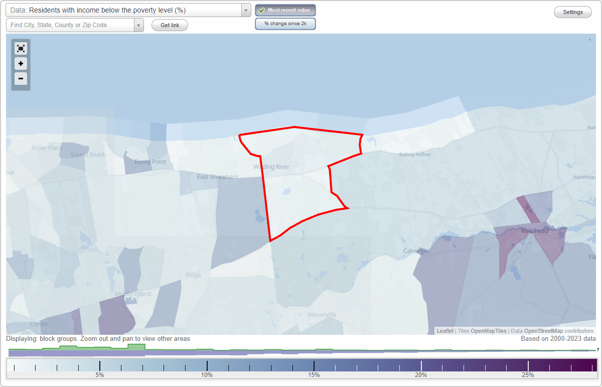 Wading River, New York (NY) poverty rate data information about poor and residents