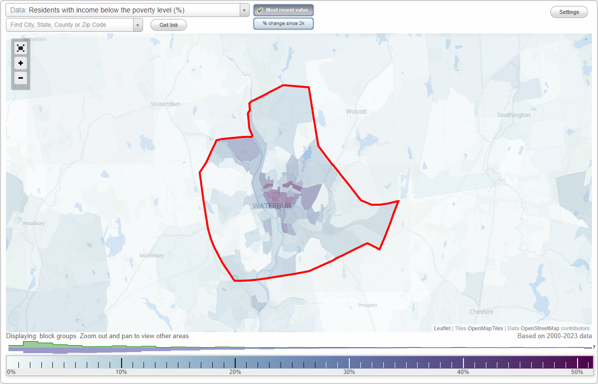 Waterbury, Connecticut (CT) poverty rate data information about poor