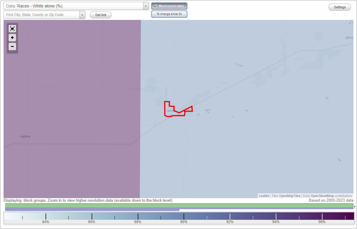 Races in Almira, Washington (WA) White, Black, Hispanic, Asian