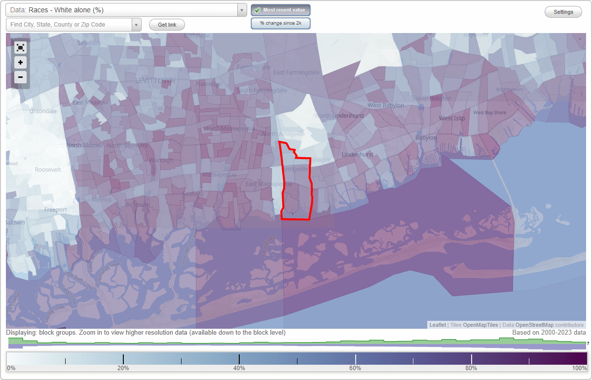 Races in Amityville, New York (NY) White, Black, Hispanic, Asian
