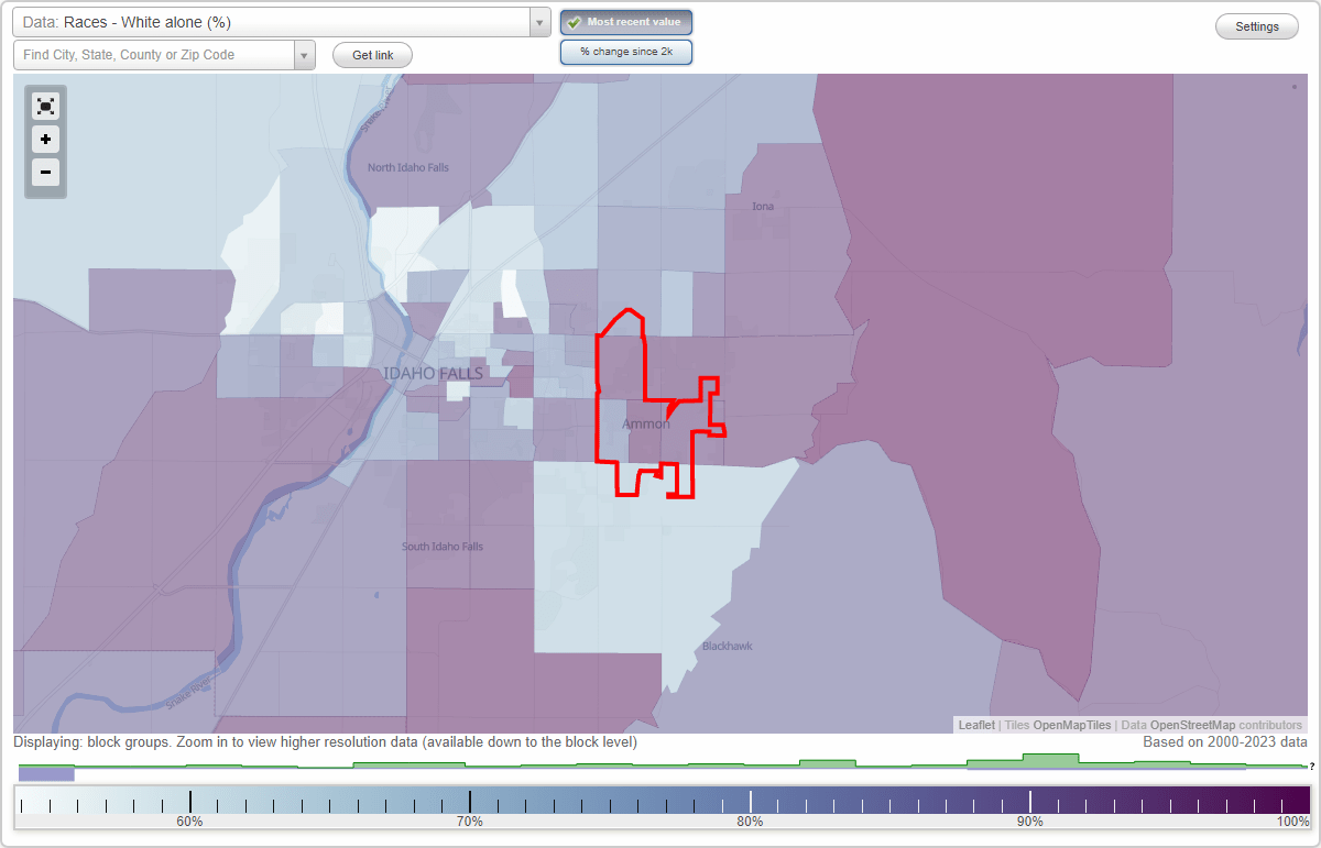 Races in Ammon, Idaho (ID) White, Black, Hispanic, Asian. Ancestries