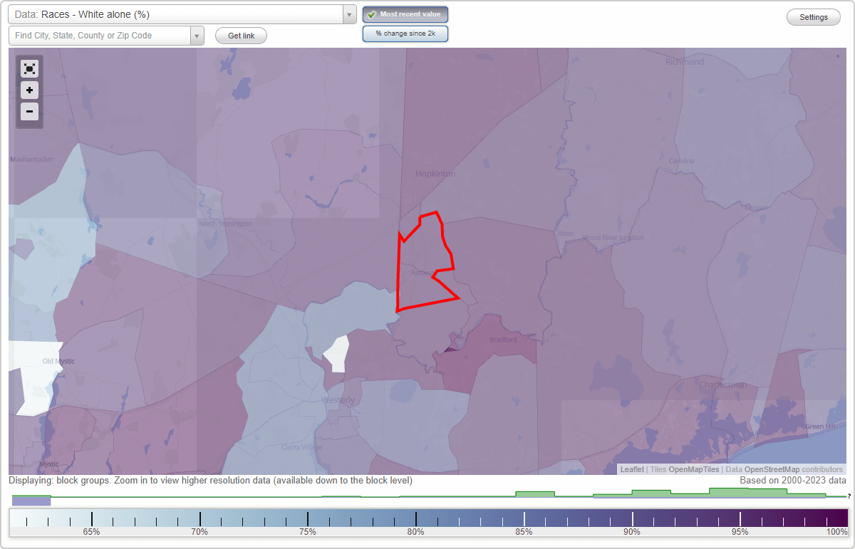 Races in Ashaway, Rhode Island (RI) White, Black, Hispanic, Asian