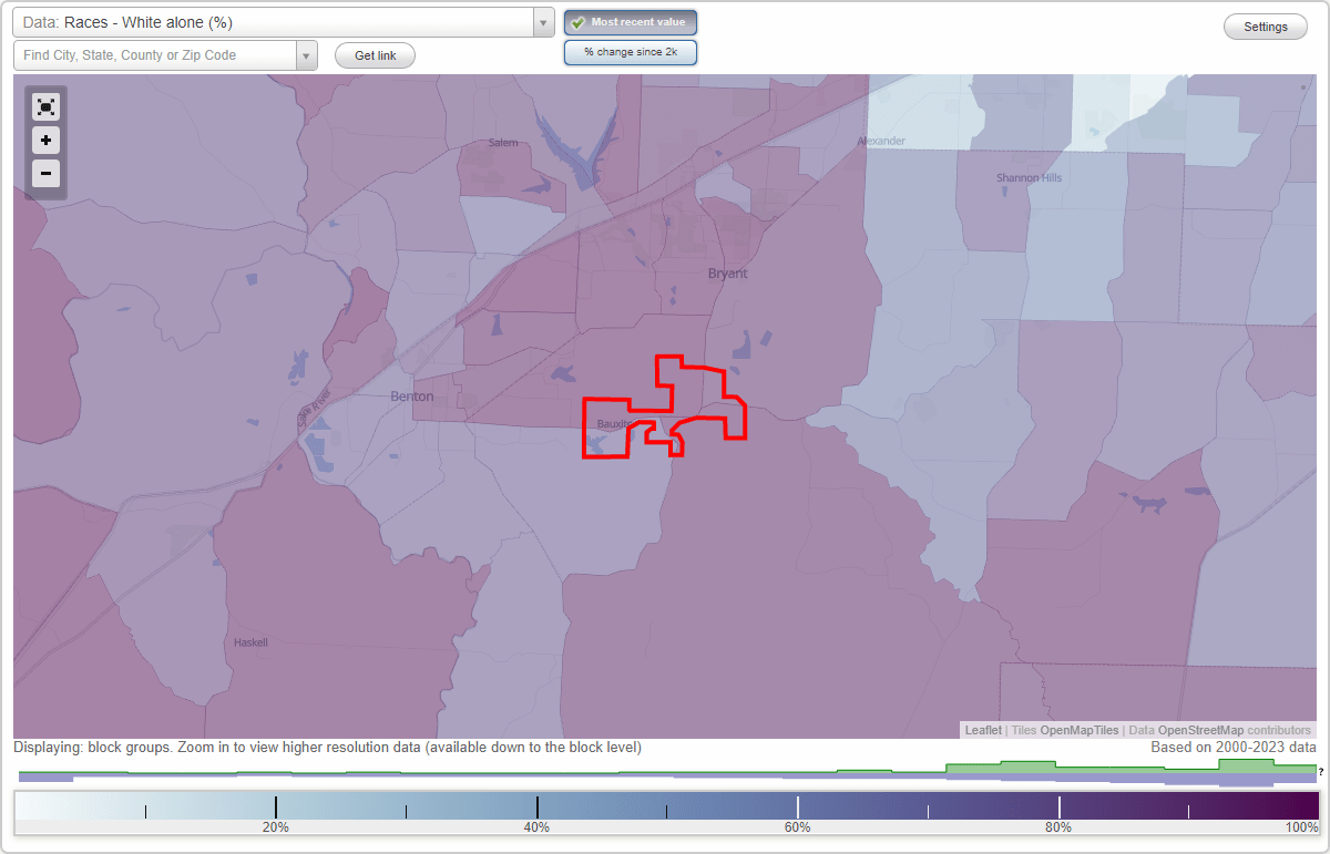 Races in Bauxite, Arkansas (AR) White, Black, Hispanic, Asian