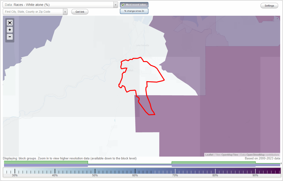 Races in Bodfish, California (CA) White, Black, Hispanic, Asian