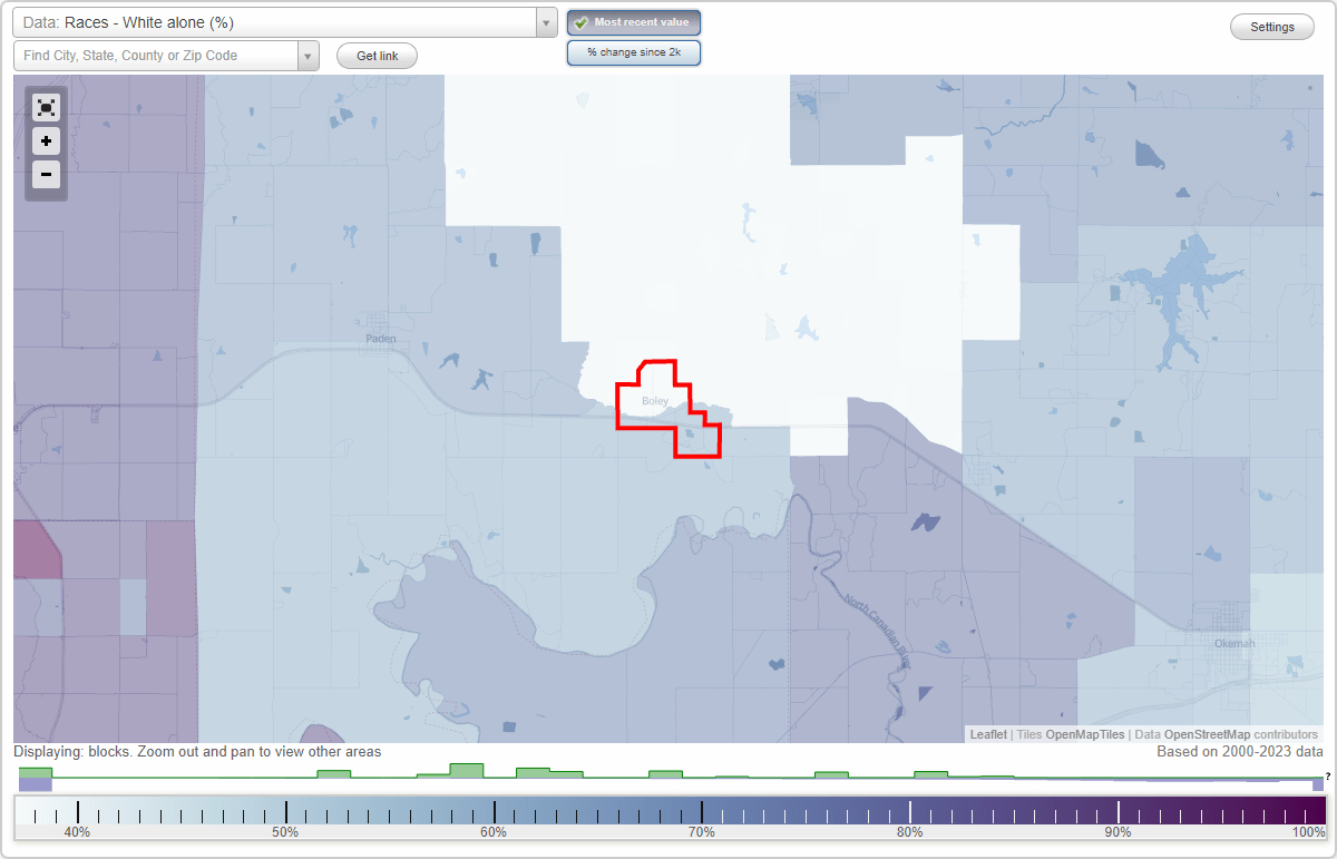 Races in Boley, Oklahoma (OK) White, Black, Hispanic, Asian
