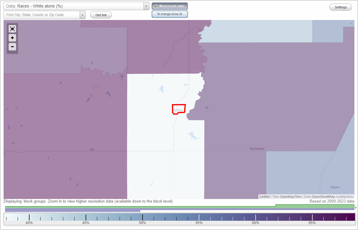 Races in Boynton, Oklahoma (OK) White, Black, Hispanic, Asian
