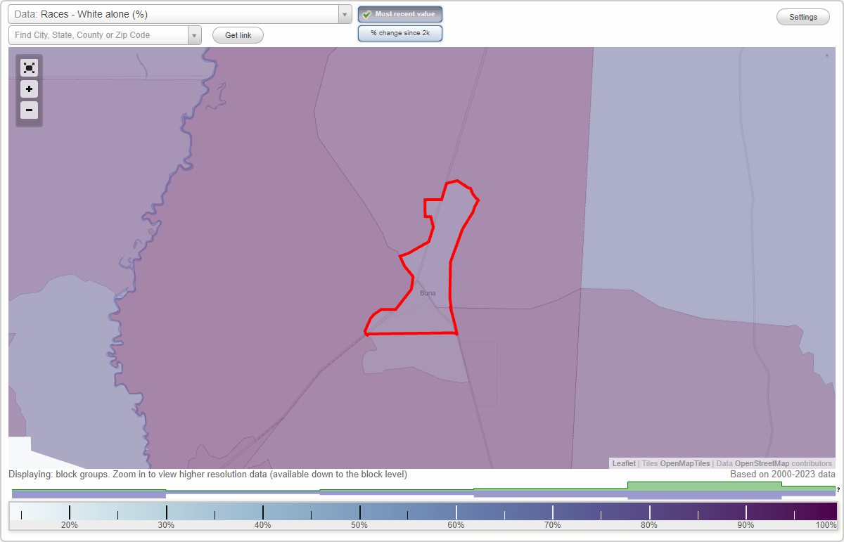 Races in Buna, Texas (TX) White, Black, Hispanic, Asian. Ancestries