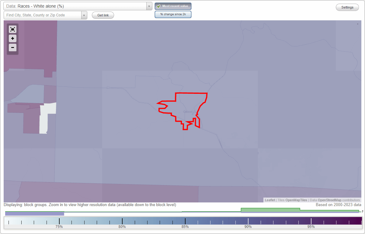 Races in Cabool, Missouri (MO) White, Black, Hispanic, Asian