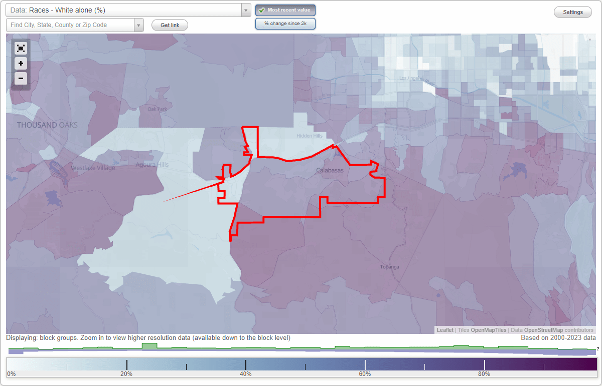 Races in Calabasas, California (CA) White, Black, Hispanic, Asian. Ancestries, Foreignborn