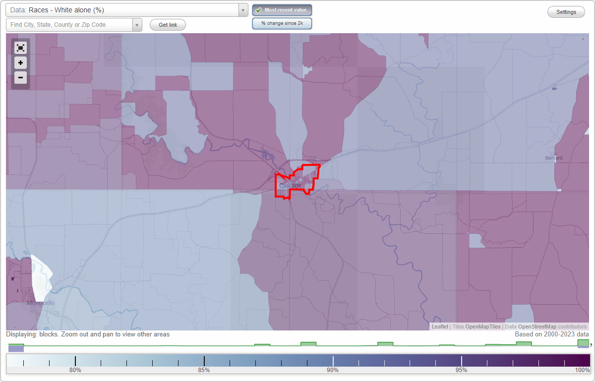 Races in Cascade, Iowa (IA) White, Black, Hispanic, Asian. Ancestries