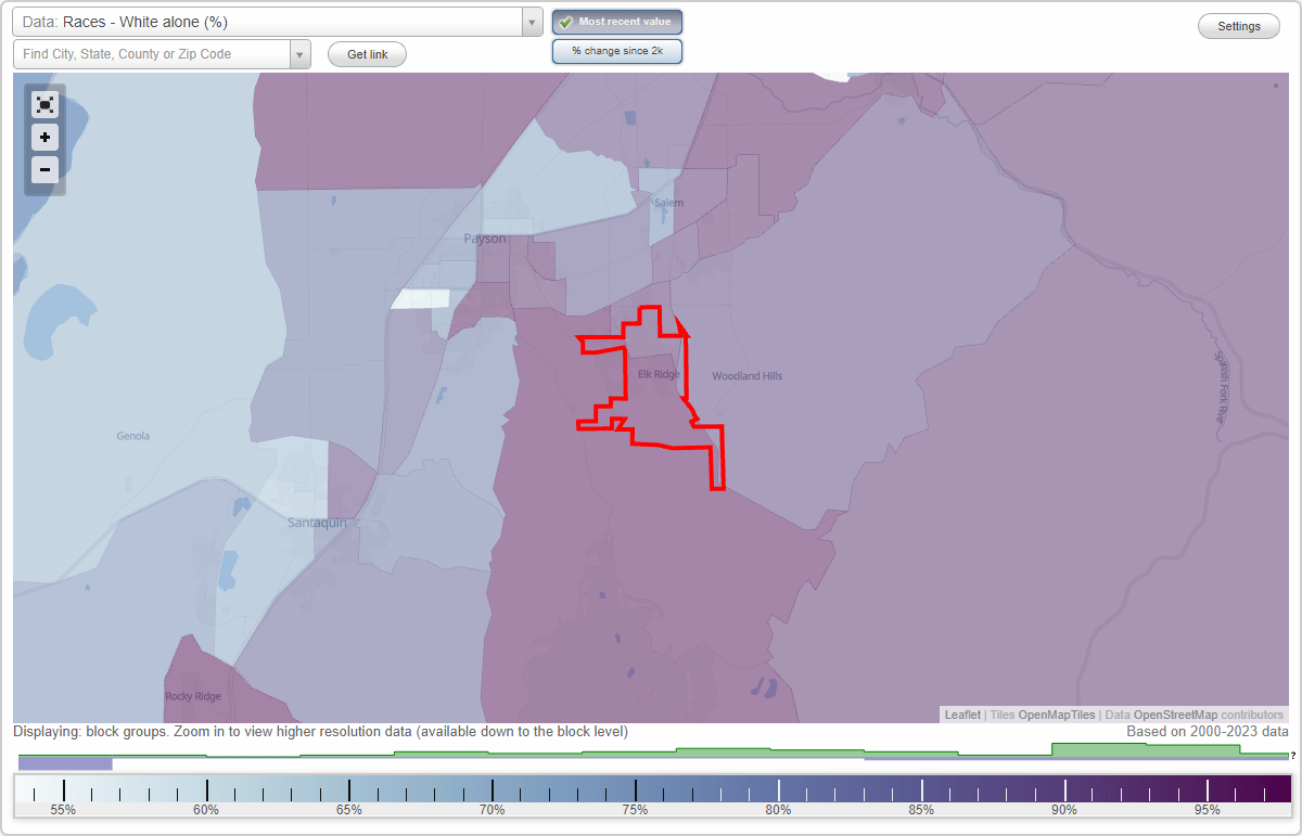 Races in Elk Ridge, Utah (UT) White, Black, Hispanic, Asian