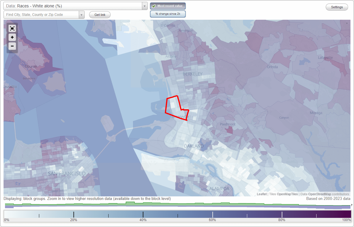 Races in Emeryville, California (CA) White, Black, Hispanic, Asian