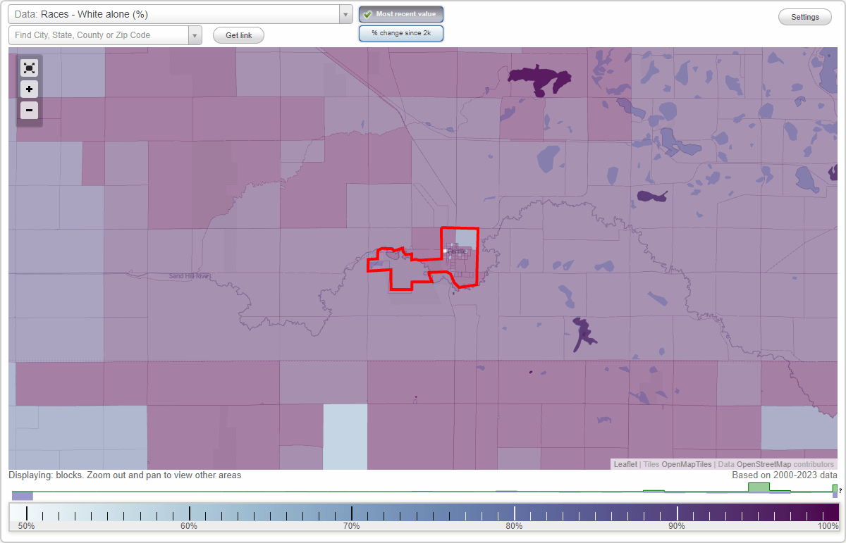 Races in Fertile, Minnesota (MN) White, Black, Hispanic, Asian. Ancestries, Foreignborn