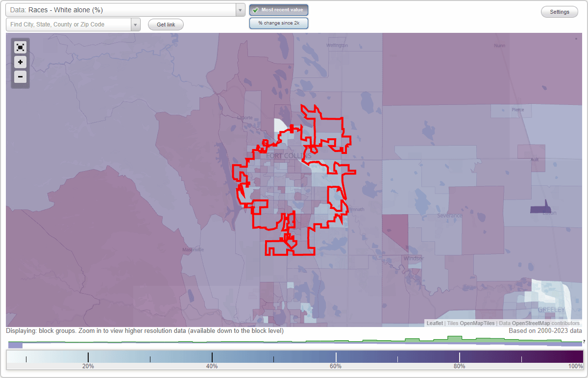 Races in Fort Collins, Colorado (CO) White, Black, Hispanic, Asian
