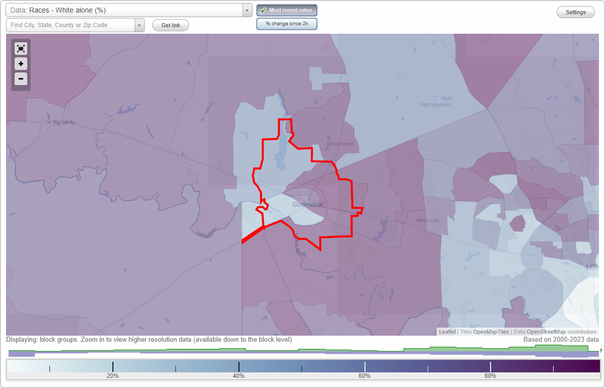 Races in Gladewater, Texas (TX) White, Black, Hispanic, Asian
