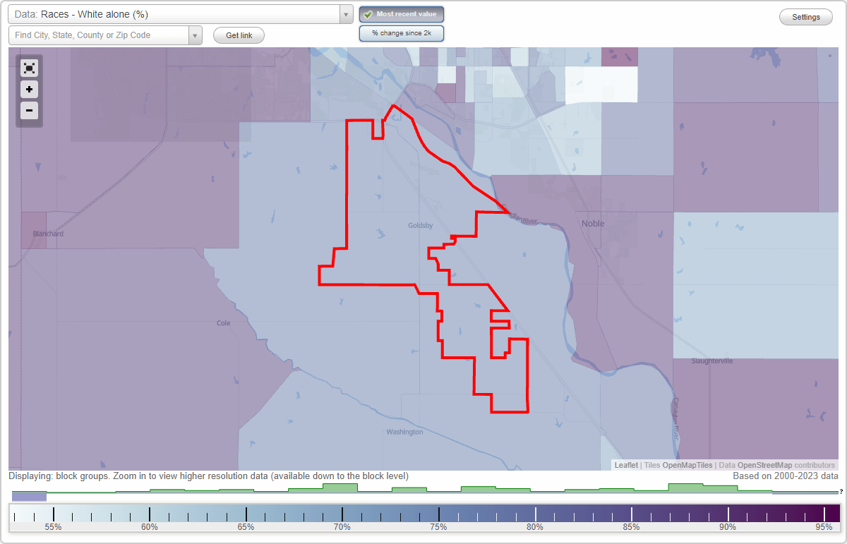Races in Goldsby, Oklahoma (OK) White, Black, Hispanic, Asian