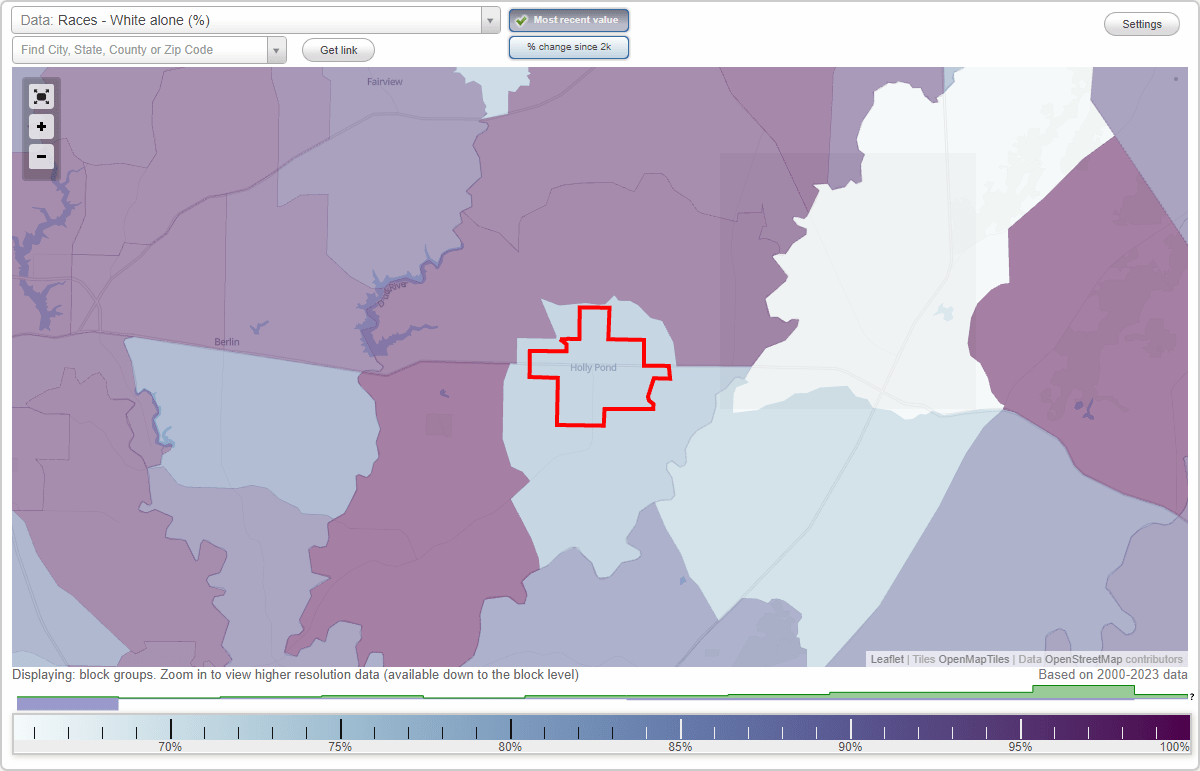 Races in Holly Pond, Alabama (AL) White, Black, Hispanic, Asian