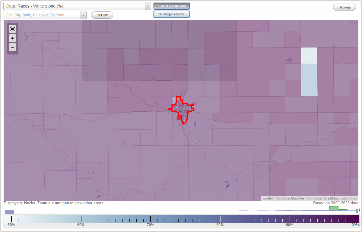 Races in Ness City, Kansas (KS) White, Black, Hispanic, Asian