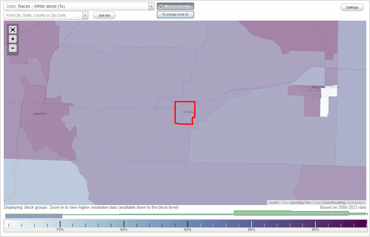Races in Norwood, Missouri (MO) White, Black, Hispanic, Asian. Ancestries, Foreignborn