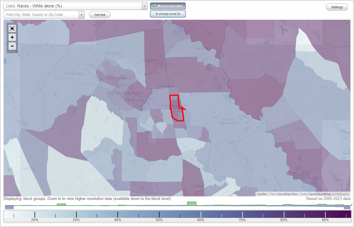 Races in Oak Ridge North, Texas (TX) White, Black, Hispanic, Asian