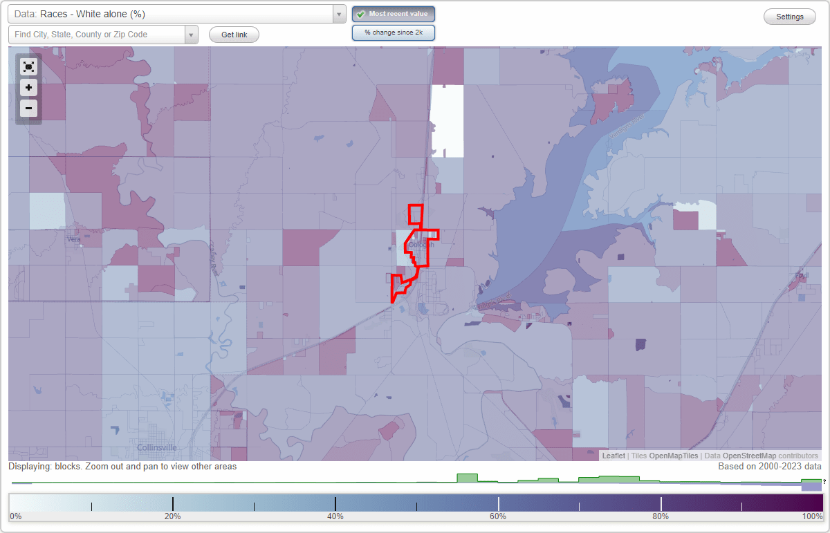 Races in Oologah, Oklahoma (OK) White, Black, Hispanic, Asian