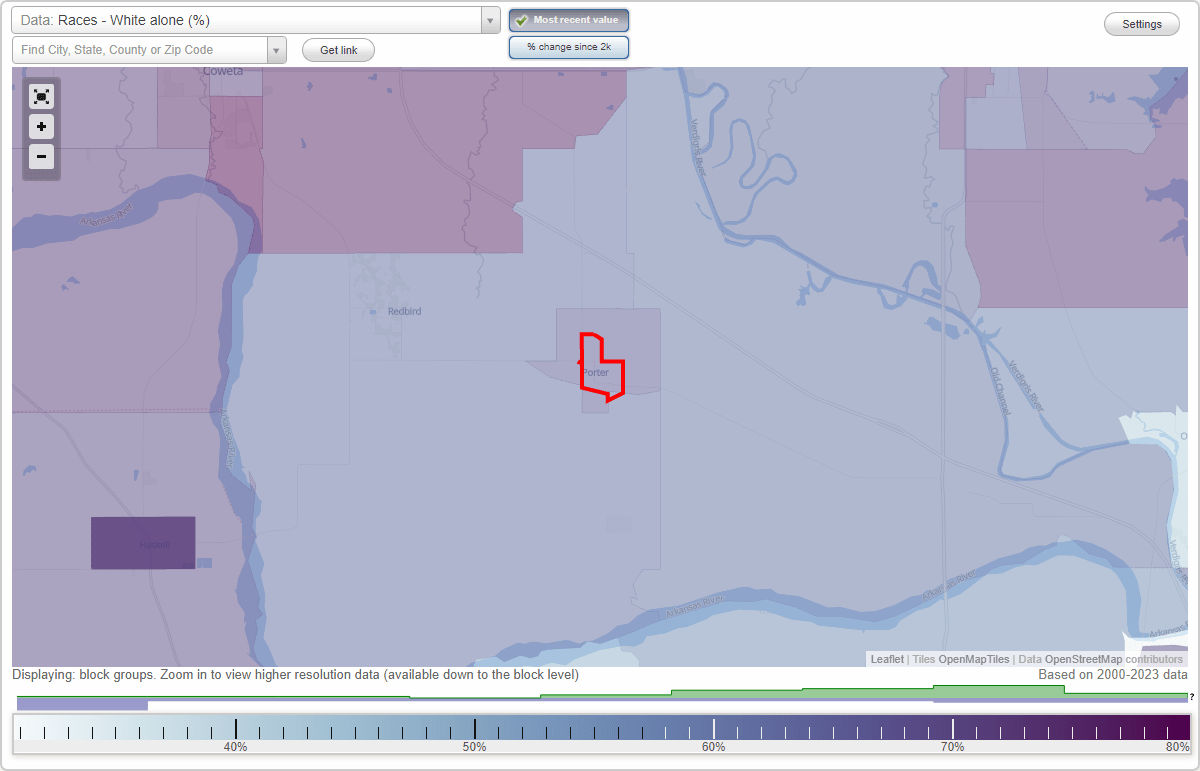 Races in Porter, Oklahoma (OK) White, Black, Hispanic, Asian