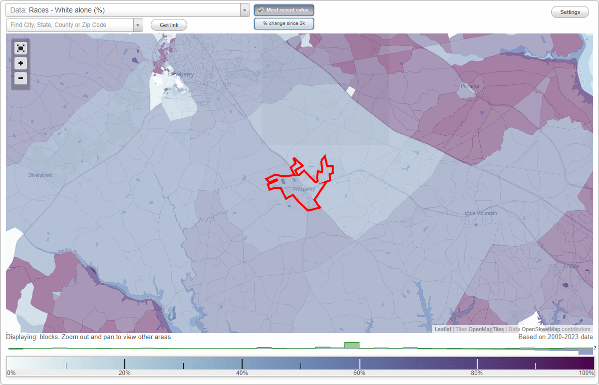 Races in Prosperity, South Carolina (SC) White, Black, Hispanic, Asian