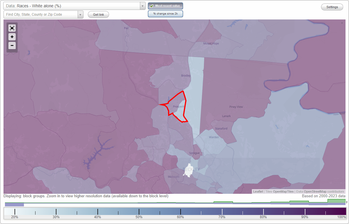 Races in Prosperity, West Virginia (WV) White, Black, Hispanic, Asian. Ancestries, Foreignborn