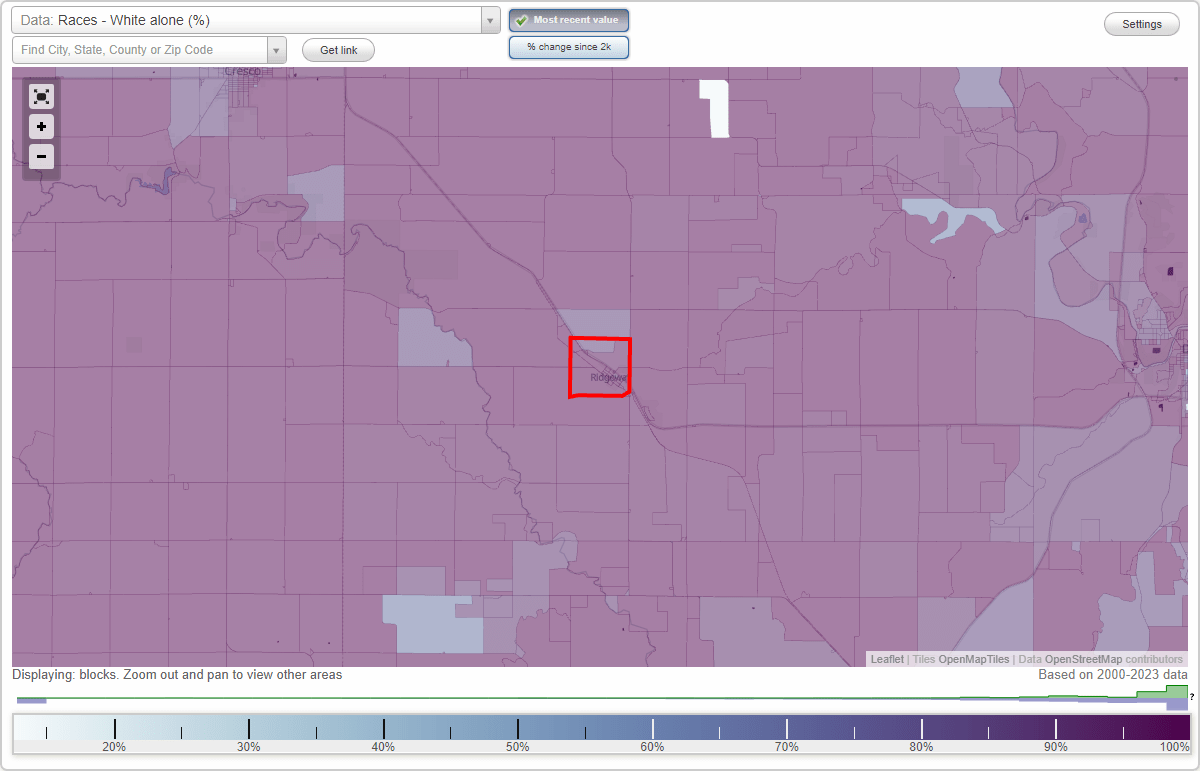Races in Ridgeway, Iowa (IA) White, Black, Hispanic, Asian. Ancestries
