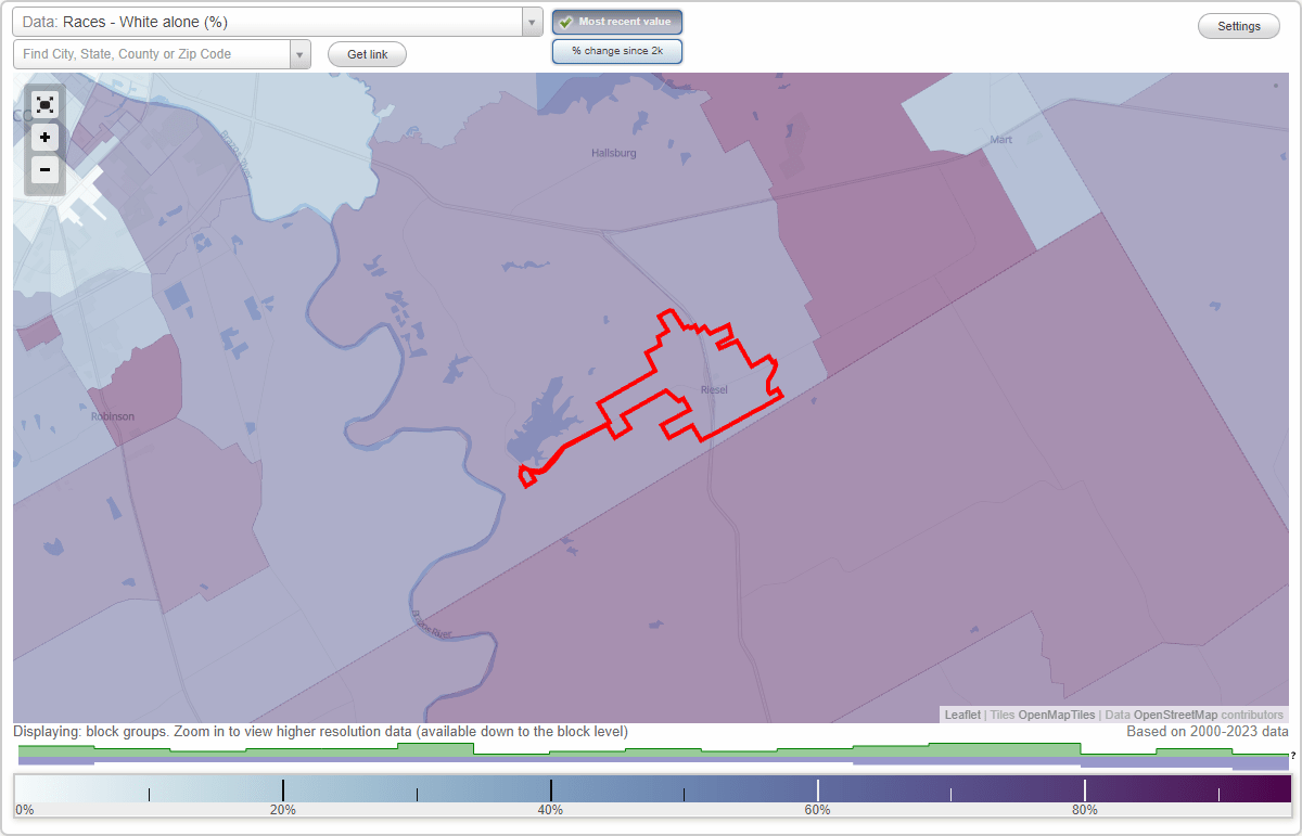 Races in Riesel, Texas (TX) White, Black, Hispanic, Asian. Ancestries, Foreignborn residents