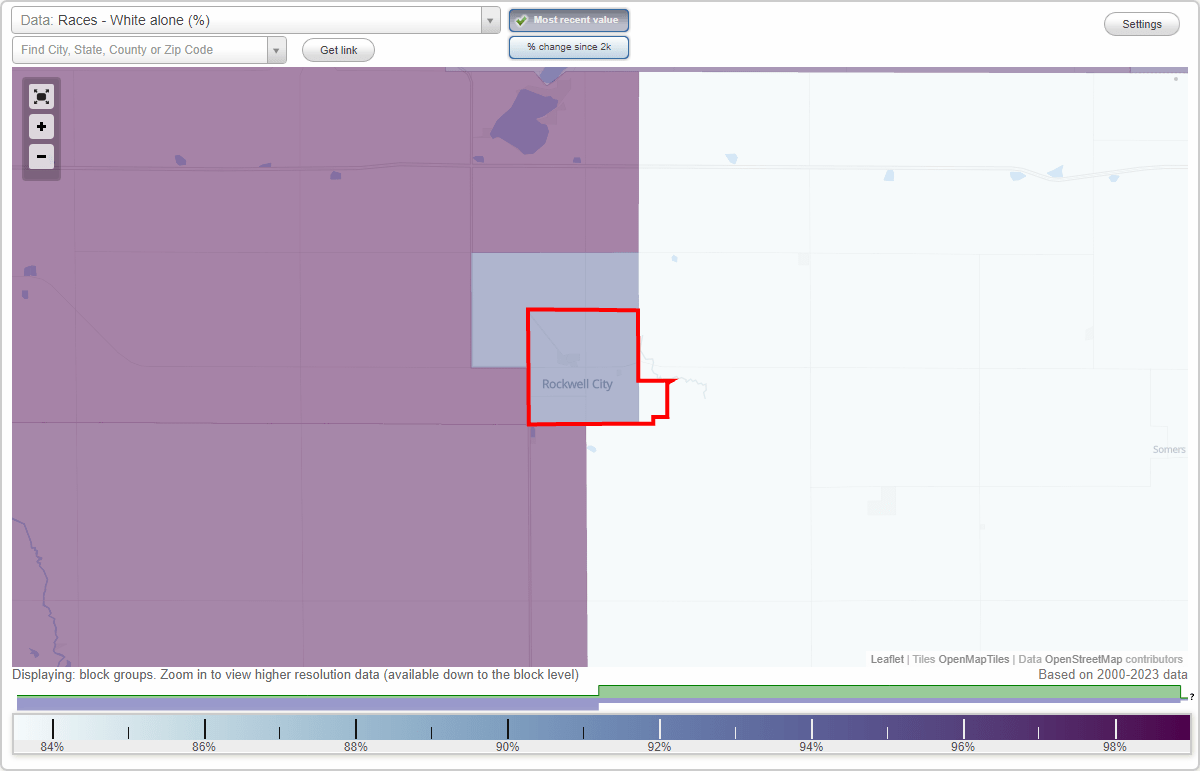 Races in Rockwell City, Iowa (IA) White, Black, Hispanic, Asian
